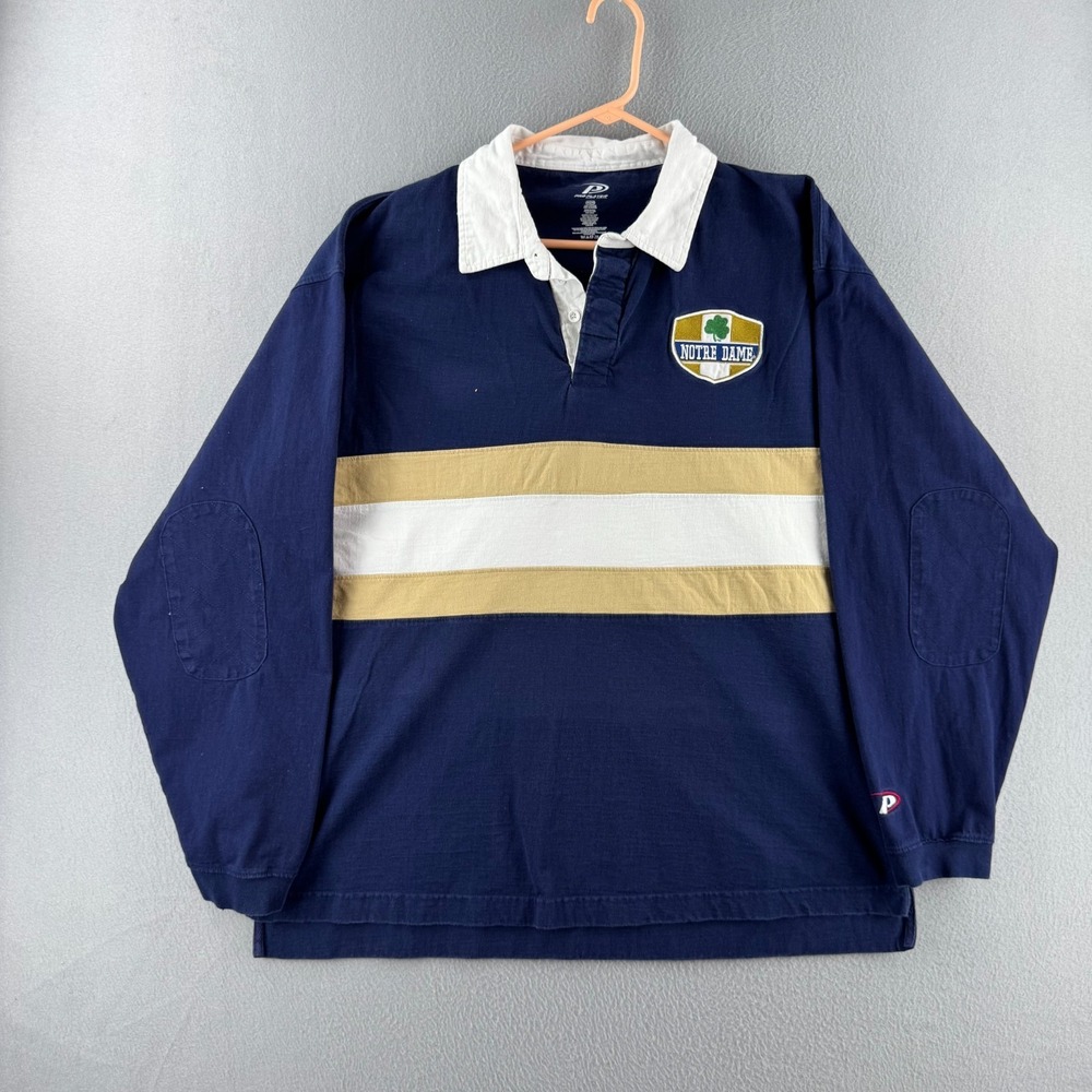 Vintage Notre Dame Rugby Shirt Mens 2XL Blue Heavy Cotton Polo Y2K College